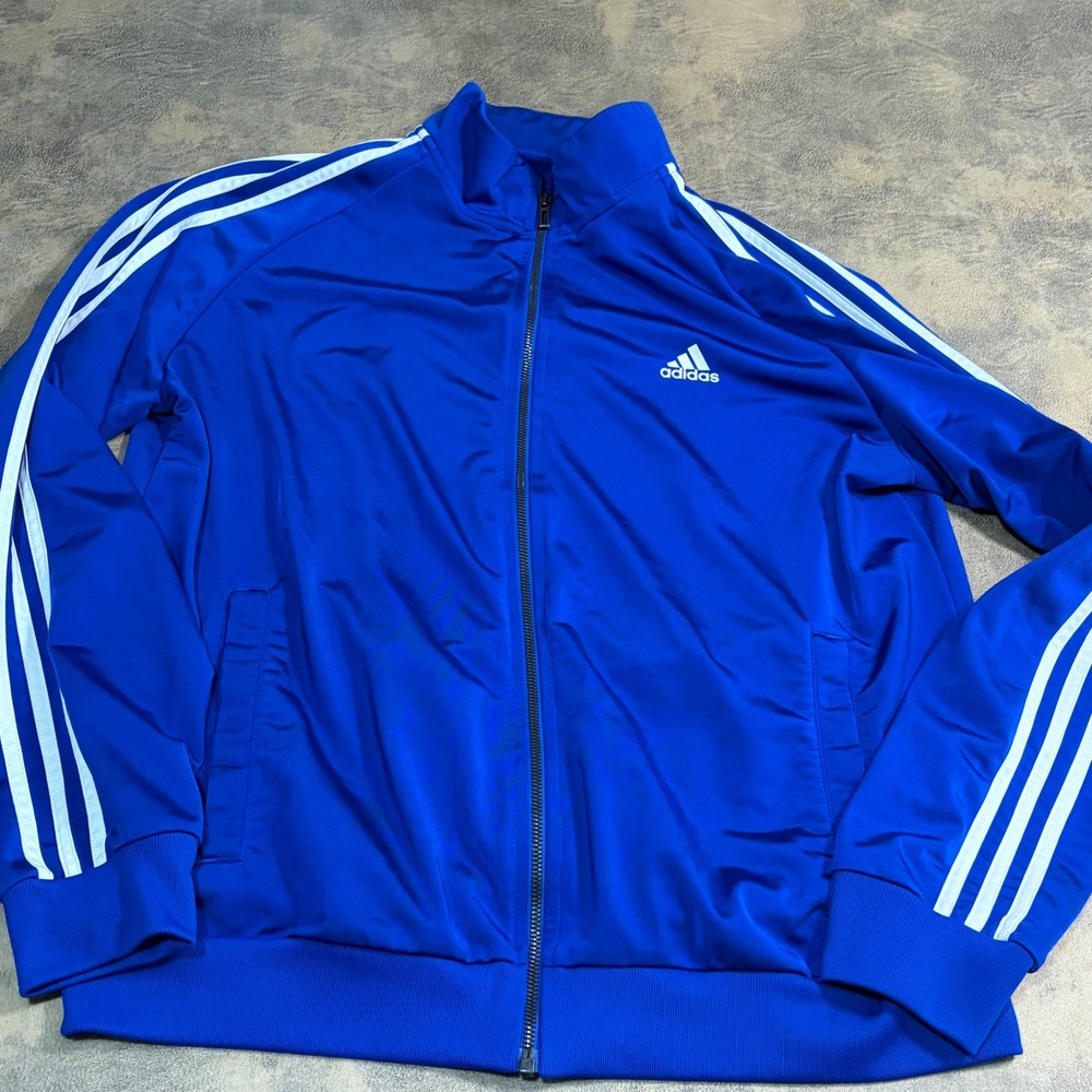 Adidas Track Jacket Mens L Blue 3-Stripe Full Zip Athletic Coat 5534 *CUT TAGS*